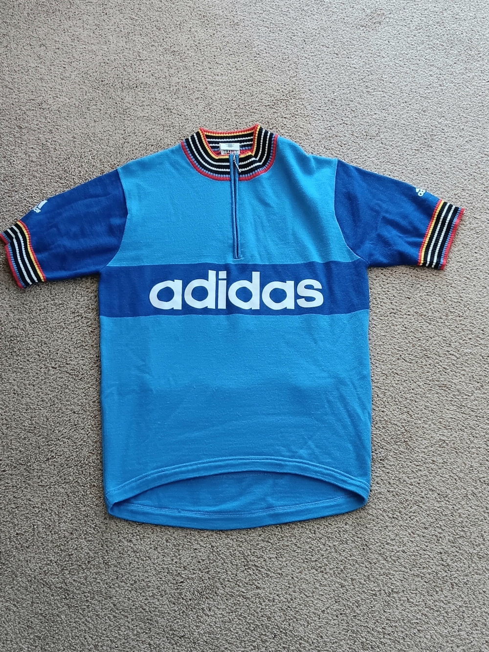 Vintage 80's Blue Adidas Wool Cycling Jersey
